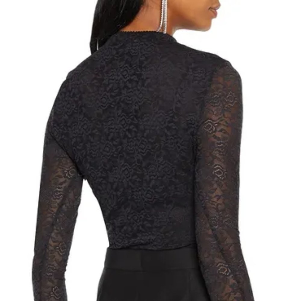JONATHAN SIMKHAI Stretch Lace Bodysuit Long Sleeves in Semi Sheer Black Sz Small - Picture 7 of 11
